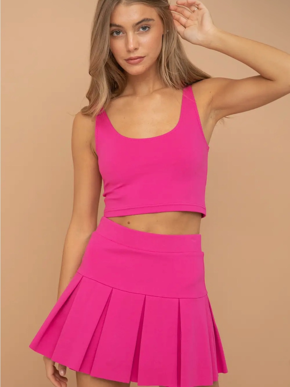 Pleated Mini Skirt in Hot Pink
